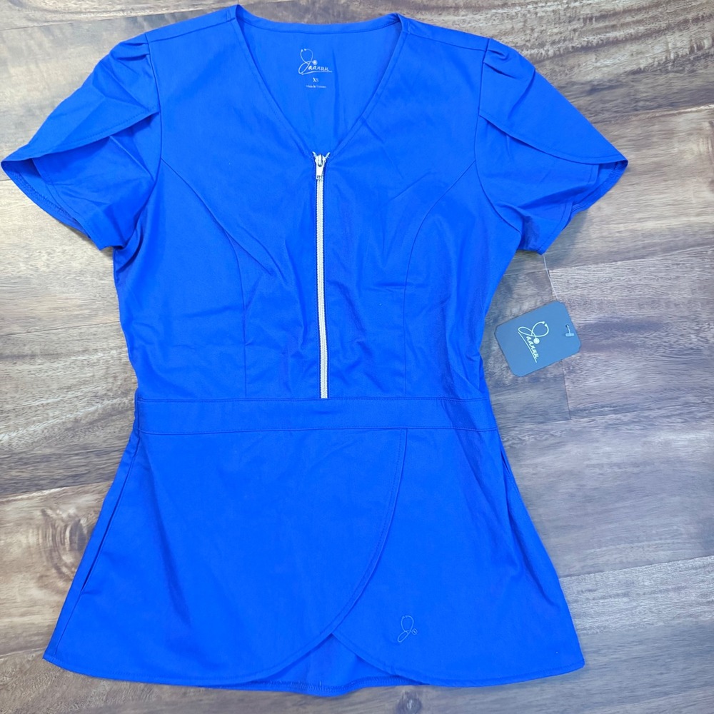 NWT Jaanuu Royal Blue Tulip Half Zip Scrub Top J96048-RYLC-XS XS